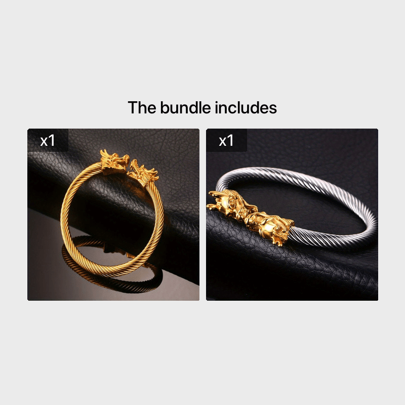 Men's Double Dragon Head Cuff Bangle